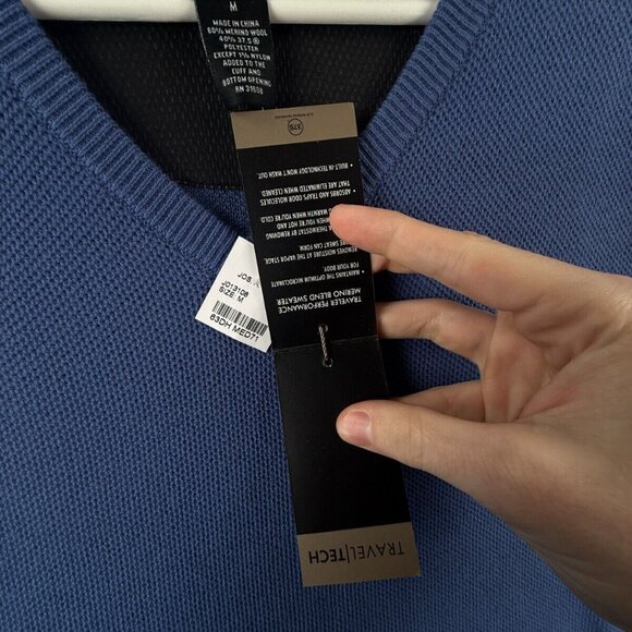NWT JOS. A. BANK Blue V Neck Knit Sweater Medium Wool Blend Travel Tech Men - Picture 10 of 13